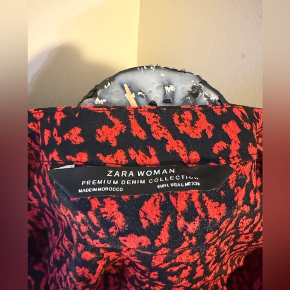 Zara Woman Premium Collection Red Cheetah Print Shirt Blouse Small - Picture 9 of 9